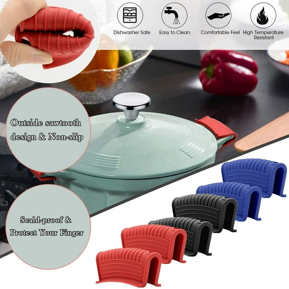 Blue Heat Resistant Pot Handle Clip, Non-Slip Silicone Pan Handle Grip for Cooking, Frying, and Sauteing, Protective Kitchen Utensil for Hot Pots and Pans (1 Pc)