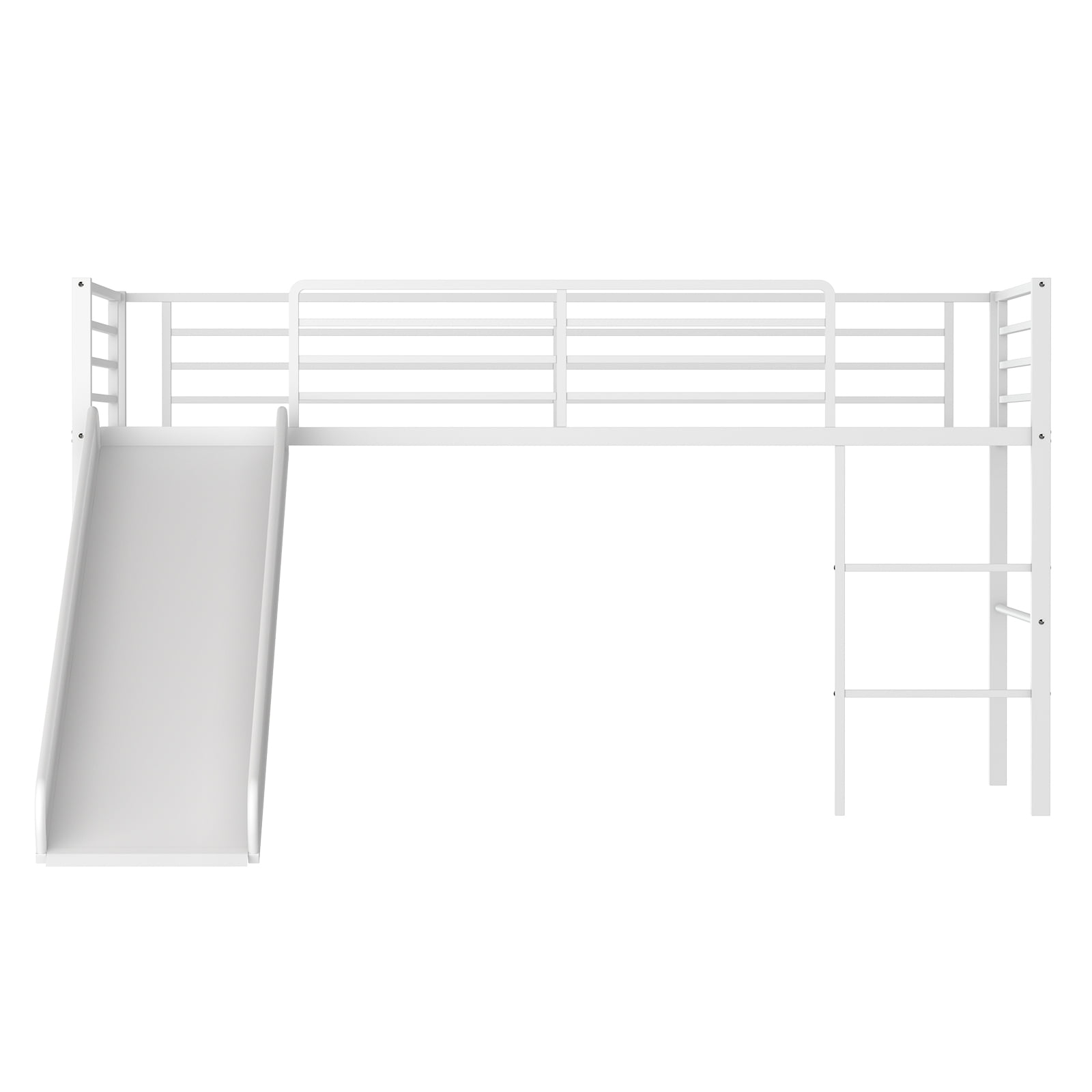 Infans Twin Metal Loft Bed with Slide Guardrails Builtin Ladder Low