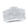 thumbnail image 2 of Solid 10K White Gold His and Hers Real Natural Diamond Trio Three Rings Set Cluster Matching Rings Wedding Band Set 1 Carat - ( 1.15 Cttw ) - Ladies Size 8.5 - Mens Size 9.5, 2 of 7