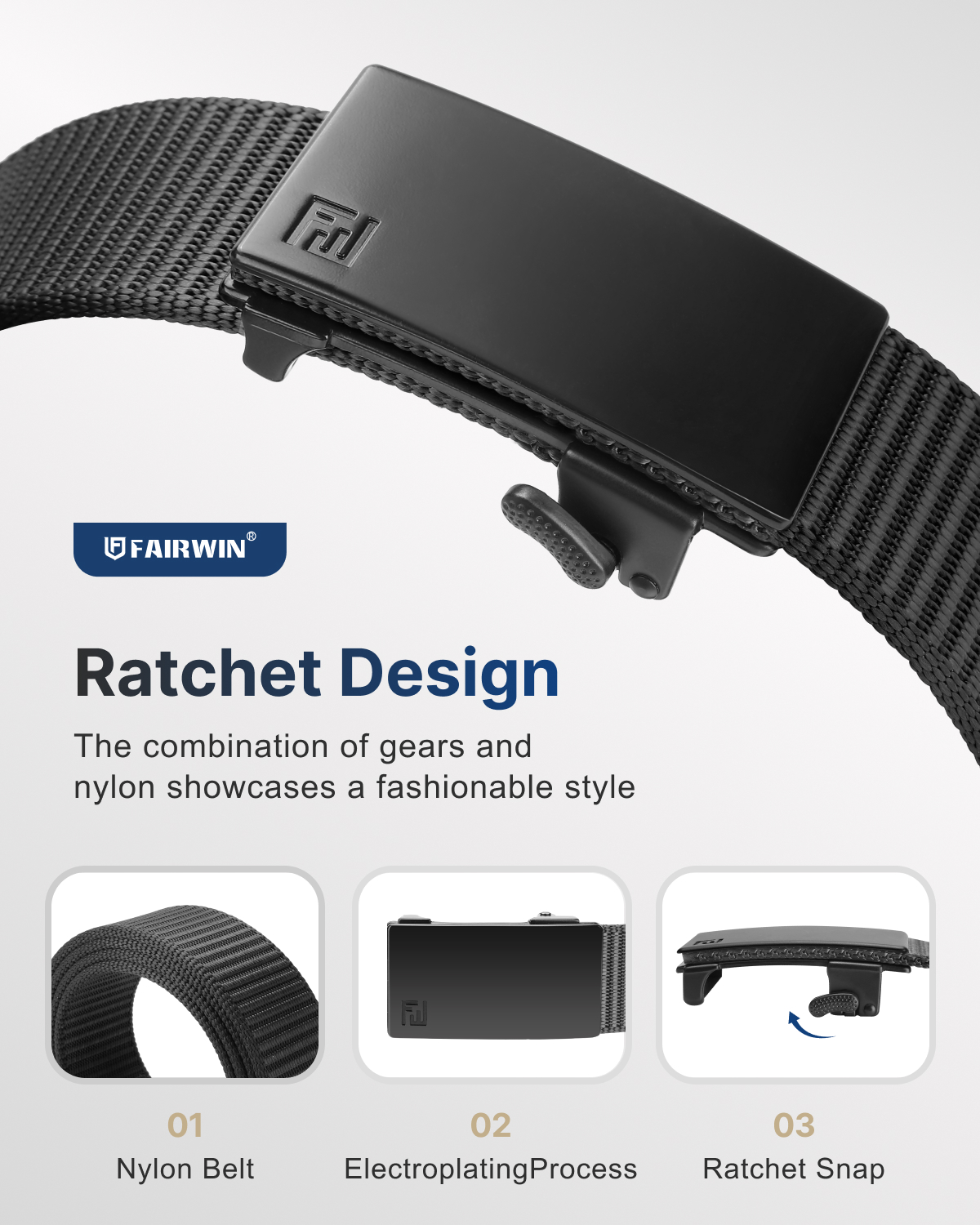 Fairwin Men's Ratchet Belt, Nylon Automatic Buckle photo 2