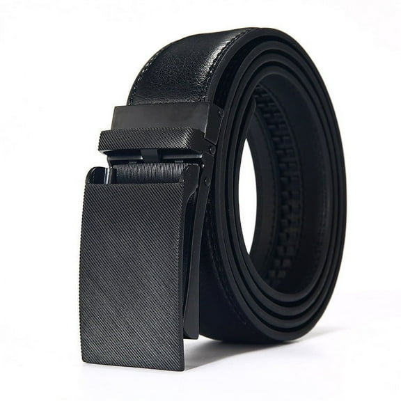 Men's Black Leather Ratchet Belt - Quick Release Buckle, Fits up to 43-inch Waist