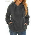 thumbnail image 3 of BadPiggies Womens Fuzzy Fleece Sweatshirt Casual Loose Sherpa Pullover Oversized Hoodie with Pockets (M, Gray), 3 of 7