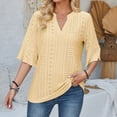 thumbnail image 5 of DHFJKG Women's Boho T Shirt Half Sleeve Summer Beach Hallow Out V Neck Solid Color Loose Fit Tunic Casual Tee Vacation Stylish Tops, 5 of 9