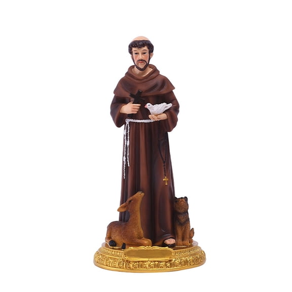 Hand-Painted Saint Francis Statue Catholic Religious Decoration Francis Figurine with Bird Sculpture Collection