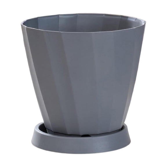 Fleshy Plants Pots with Drainage Tray, Sturdy Geometric Ribbed Plastic Planter, Faceted Modern Flower Pot for Succulents and Houseplants, Indoor Home Decor, 5.91x5.63x5.63 Inches