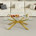 thumbnail image 2 of OUFAN 39.37" Rectangular Clear Tempered Glass Coffee Table, Stylish Design Black Metal Legs, Modern & Simple Center Table for Living Room, Golden, 2 of 8