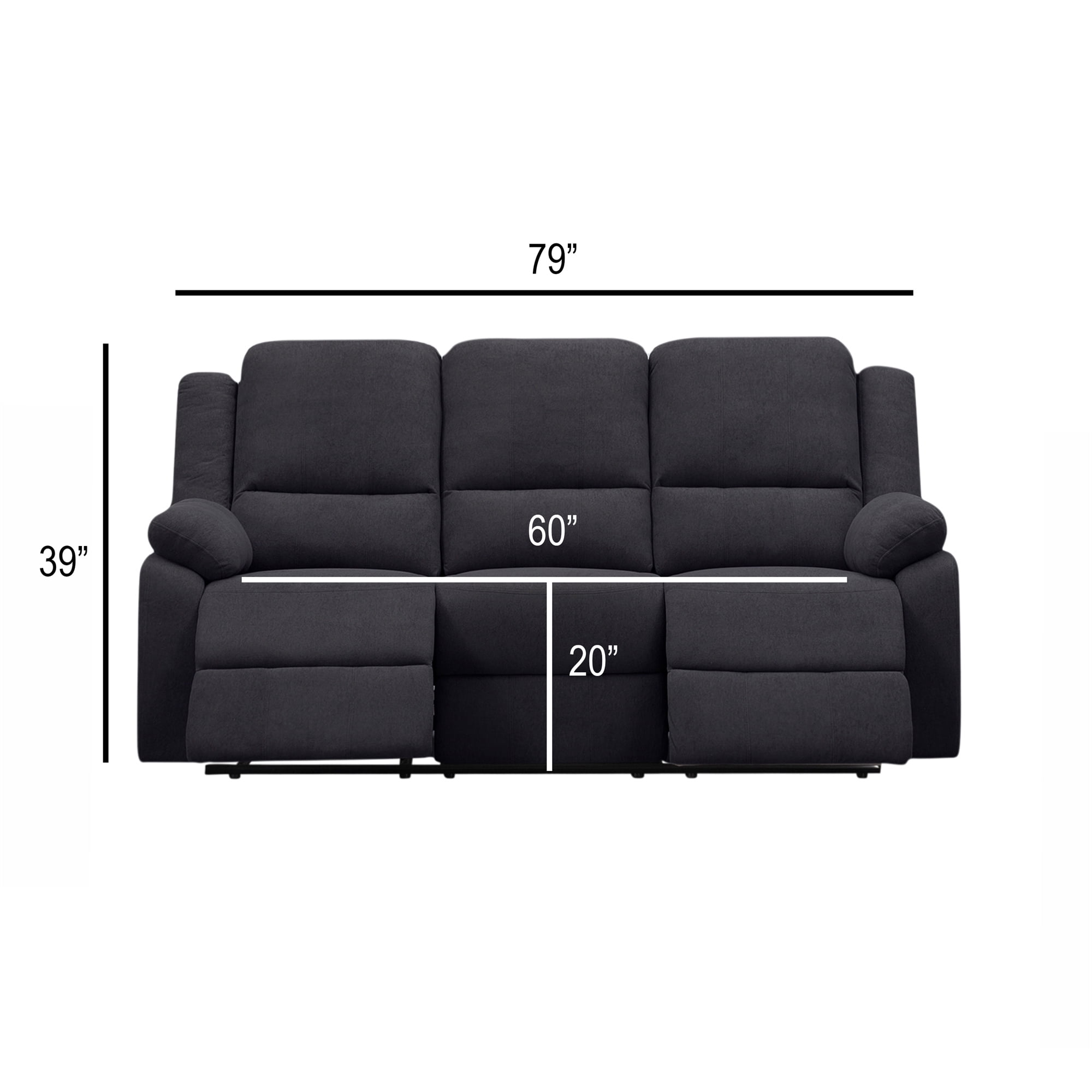 Black 3-Seat Reclining Sofa - Modern Microfiber Living Room Couch