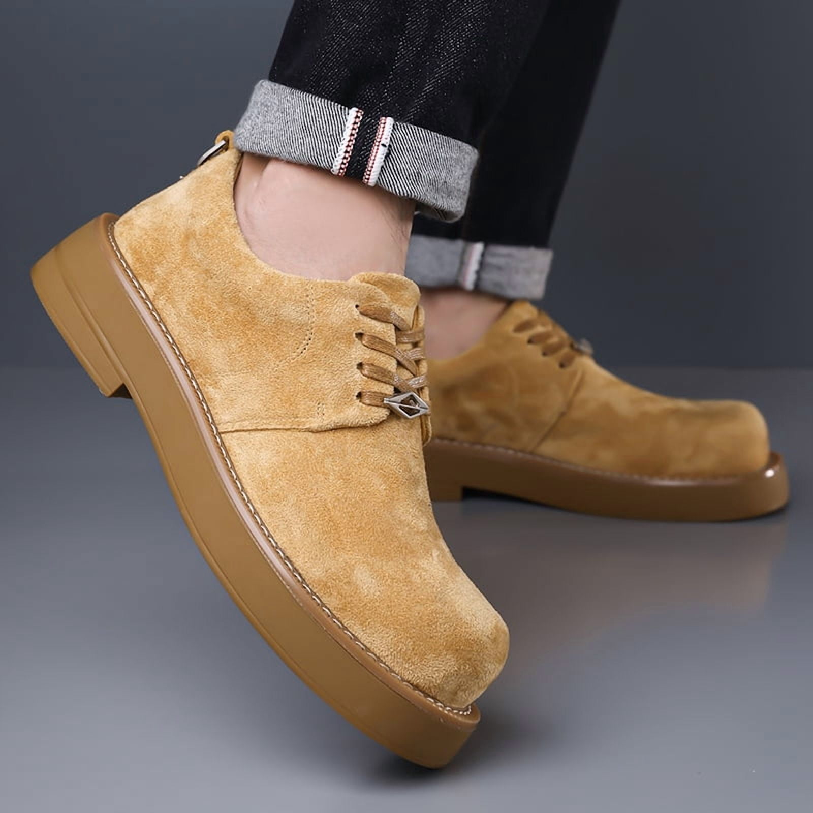 Men's Camel Suede Chunky Sole Casual Derby Shoes