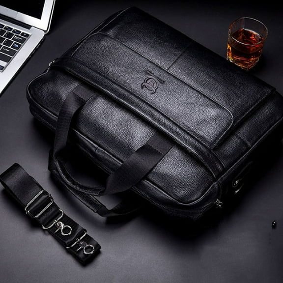 Fashion Bullcaptain Leather Goods Men's Briefcase,Black