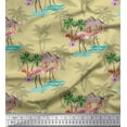 thumbnail image 1 of Soimoi Beige Cotton Cambric Fabric Palm Tree, & Flamingo Bird Print Fabric by Yard 56 Inch Wide, 1 of 1