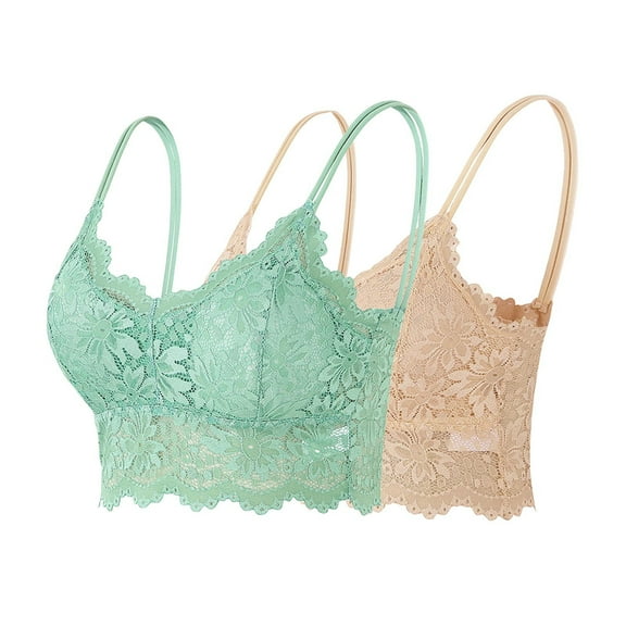 WMTBSRSW 2 Pcs Women's Lace Camisole Bras Spaghetti Strap Bralettes Crop Tops Strap Cami Bandeau Tank Tops Ladies Y2k Tops