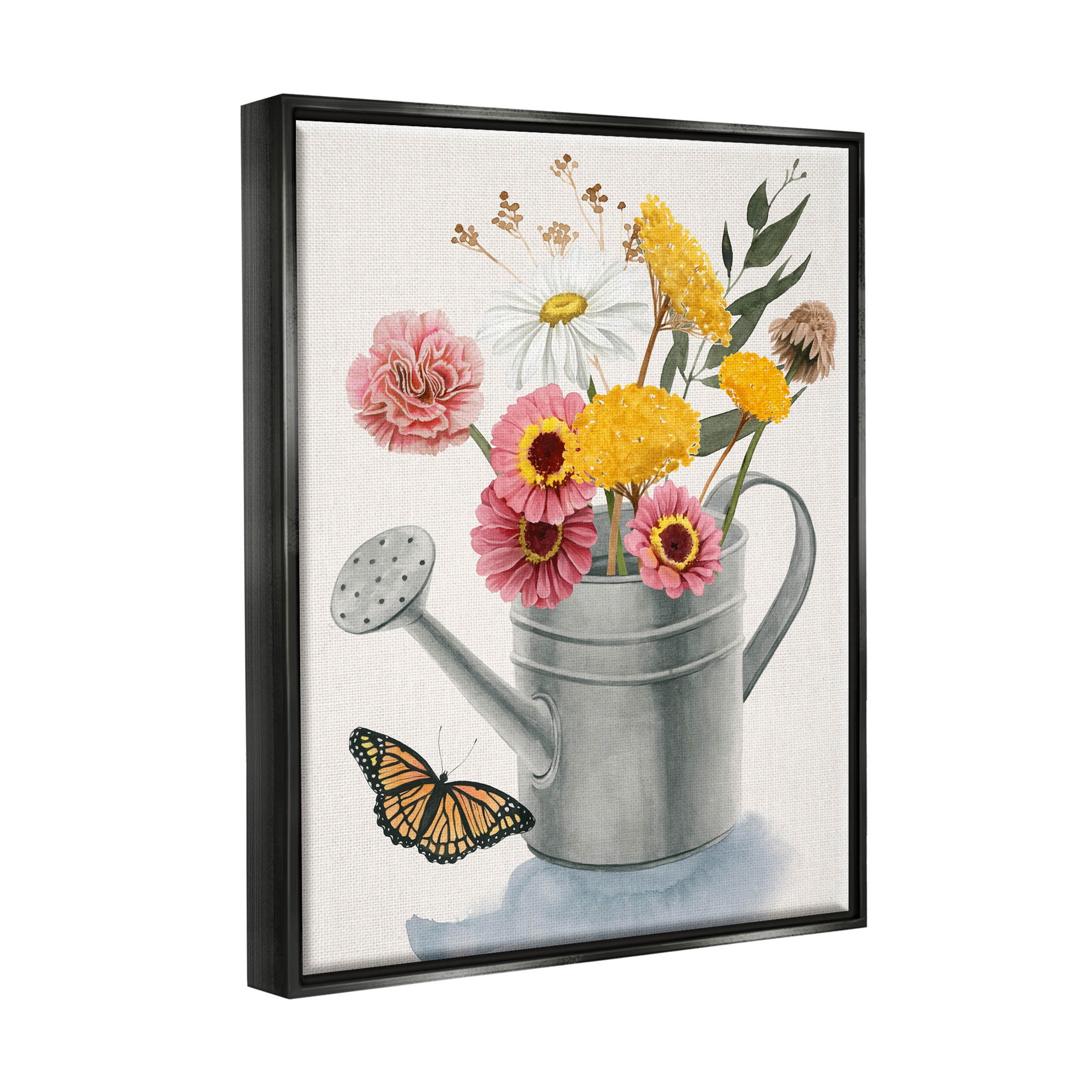 Stupell Industries Traditional Watering Can Flower Bouquet Painting Jet Black Floating Framed Canvas Print Wall Art, Design by Grace Popp