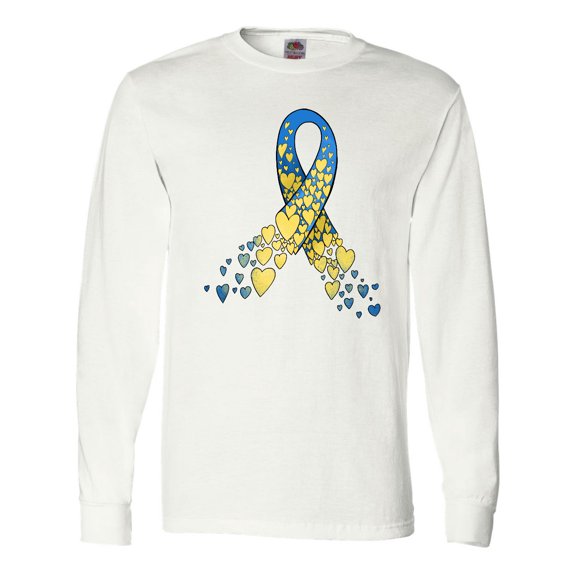 Inktastic Down Syndrome Awareness Blue and Yellow Hearts Ribbon Long Sleeve T-Shirt