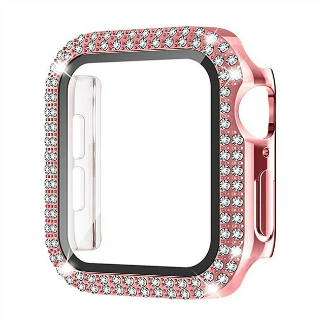 Pour Apple Watch Case 38mm Series 3/2/1 with Tempered Glass Screen Protector, Double Bling Case Crystal Diamonds Rhinestone Bumper Overall Hard PC Slim Protective Étui For iwatch 38mm