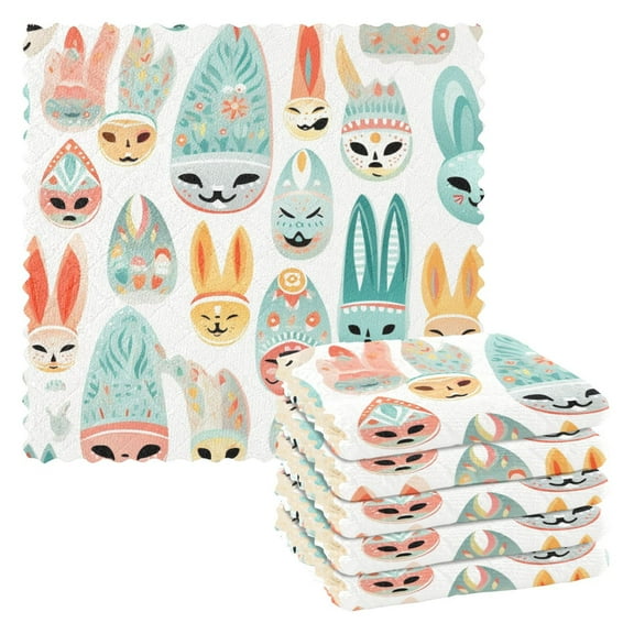 6 Packs Easter Mask Kitchen Dish Towels Soft Absorbent Dish Cloths 11"x11"
