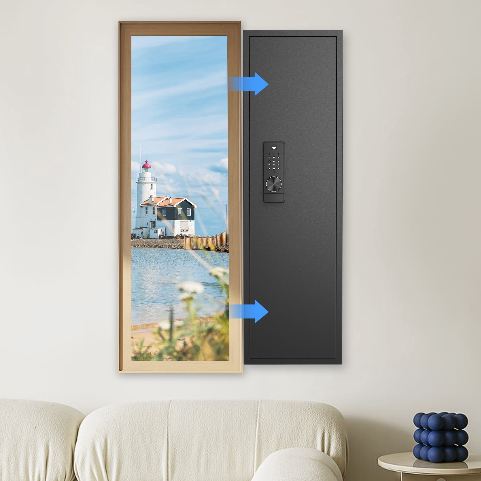 【2026 NEW】Wall Gun Safe, Digital Wall Safe Between the Studs with Dual Alarm ＆ Mute Mode, Hidden Wall Gun Safe for Pistols with Adjustable Shelves, Magnetic Gun Support & Key Hook
