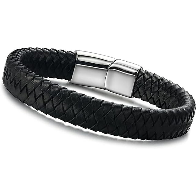 Braided leather bracelet men's bracelet modern without steel buckle. 1 pc, black
