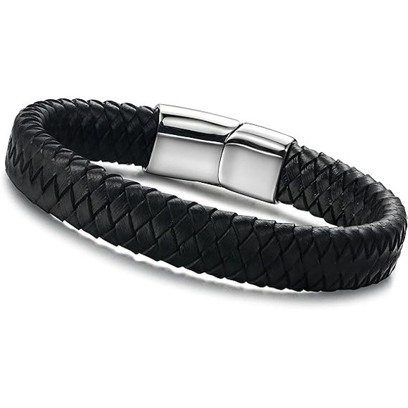 Braided leather bracelet men's bracelet modern without steel buckle. 1 pc, black