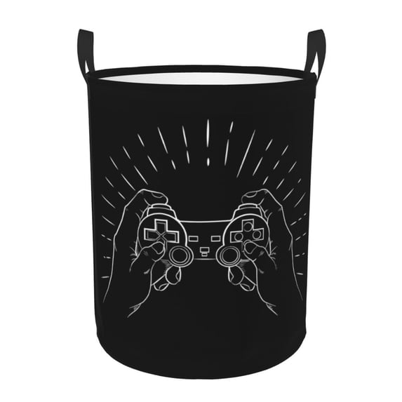 XMXT Collapsible Laundry Basket, Game Handle Line Print Waterproof Laundry Hamper, 62L Black