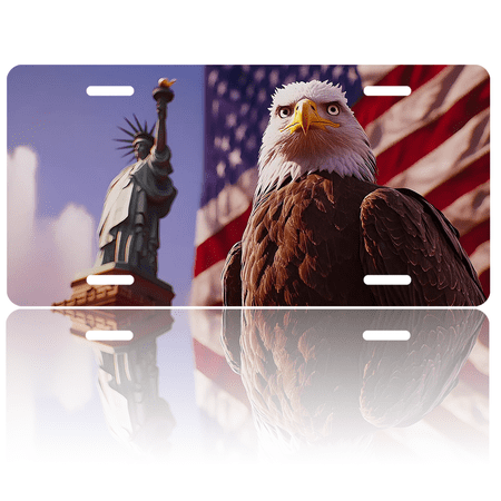 1 Pcs 2D Flat License Plate Covers & Frames, Statue of Liberty For Decorative Front, Waterproof For Decoration Aluminum License Plate Covers & Frames Cover For Men Women, 12" X 6"