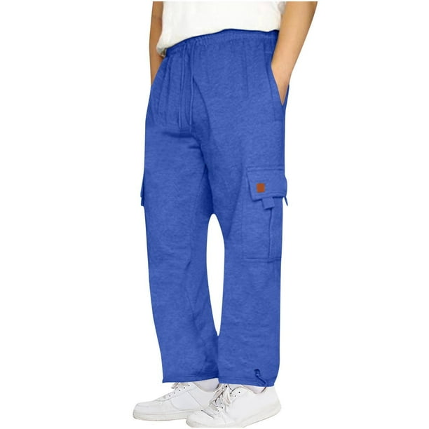 Pantalones largos para hombre, pantalones casuales de cintura alta con cordón y múltiples bolsillos, pantalones largos para hombre
