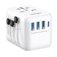 thumbnail image 1 of Adaptador de Viaje Universal LENCENT Blanco con 3 Puertos USB y PD Tipo-C para más de 200 Países, 1 of 7
