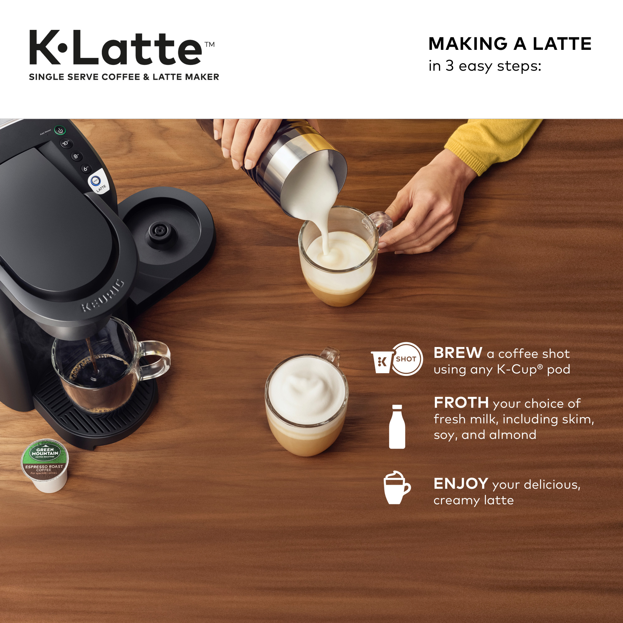 Keurig K-Latte Single Serve K-Cup Coffee and Latte Maker, Black - image 3 of 12