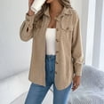 thumbnail image 2 of WTOBBY Women's Corduroy Shirt Jacket, Lapel Collar Single Breasted Button Front, Long Sleeve Casual Overshirt, Solid Color Vintage Style, Comfortable Loose Fit,Khaki S, 2 of 4