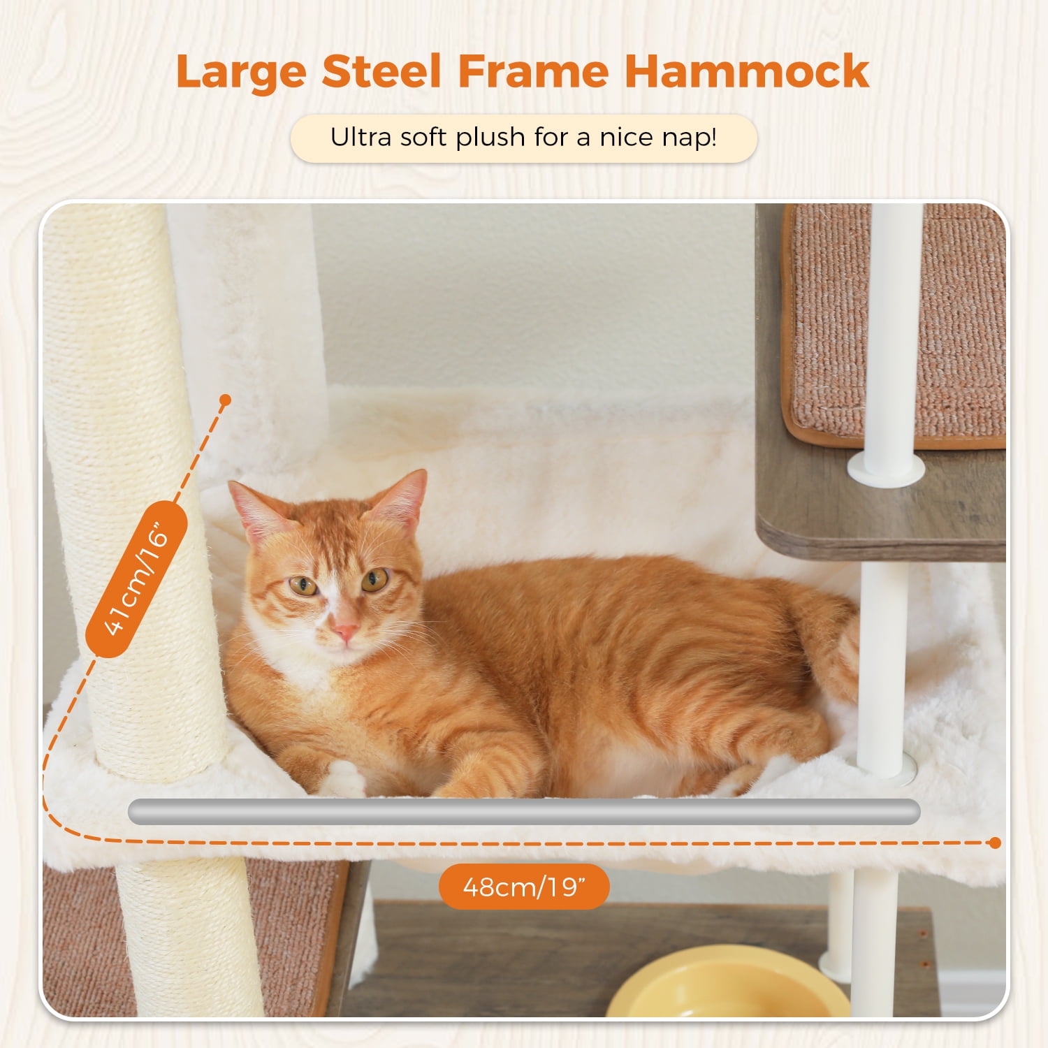 Pefilos 74" Cat Tree with Food Station, Wooden Tall Cat Tower with Condos and Hammocks,Spacious Perch,Sisal and Steel Posts, Scratching Mat, Gray