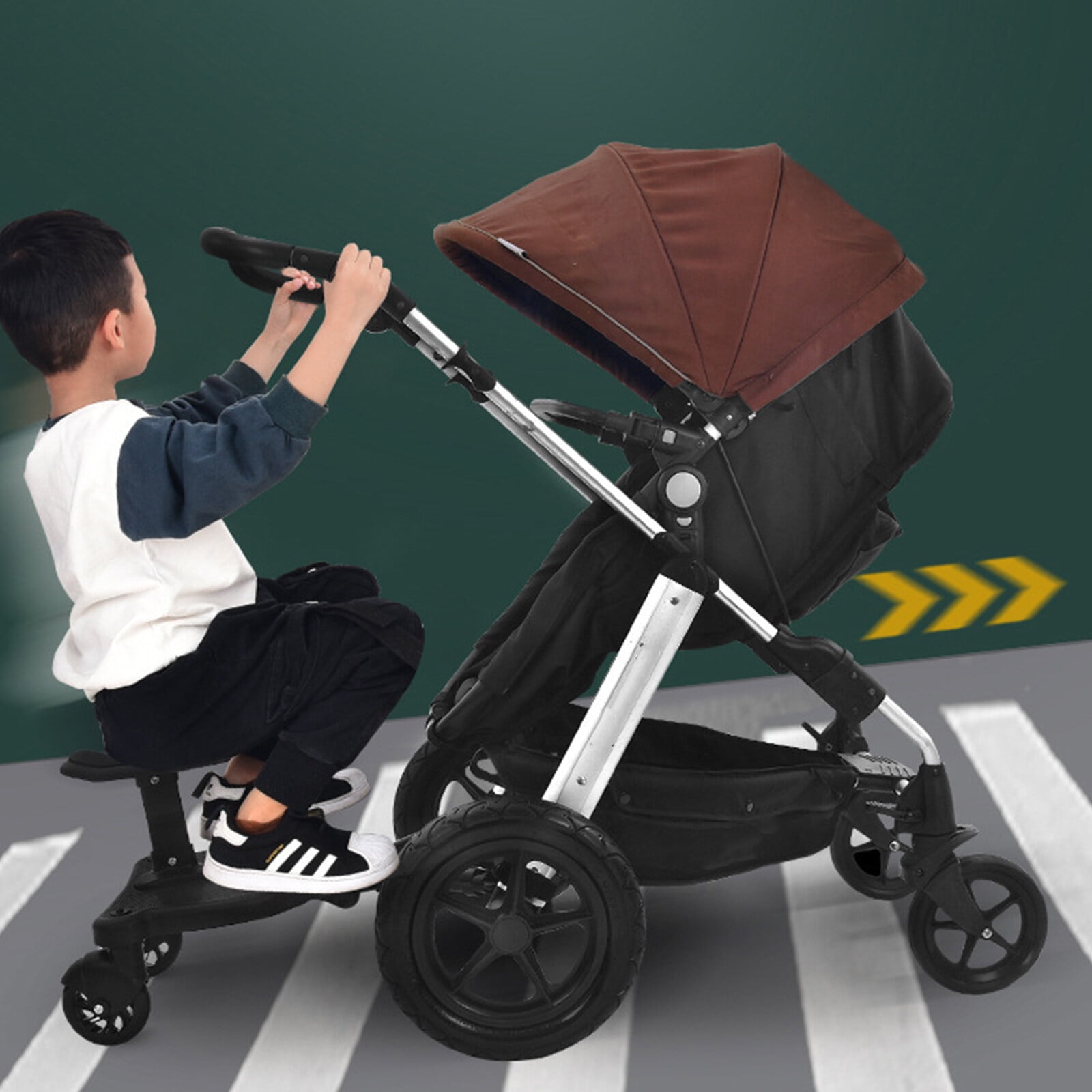 Universal 2 in1 Strolle Ride Board,Strolle Attachment Ride Board - with Detachable Sit and Stand, Holds Childre Up to 55lbs Strolle Seat Attachment (Black)