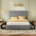 thumbnail image 2 of Amolife Full Bed Frame with Adjustable Velvet-Wrapped Headboard and 4 Storage Drawers, No Box Spring Required, Gray, 2 of 10