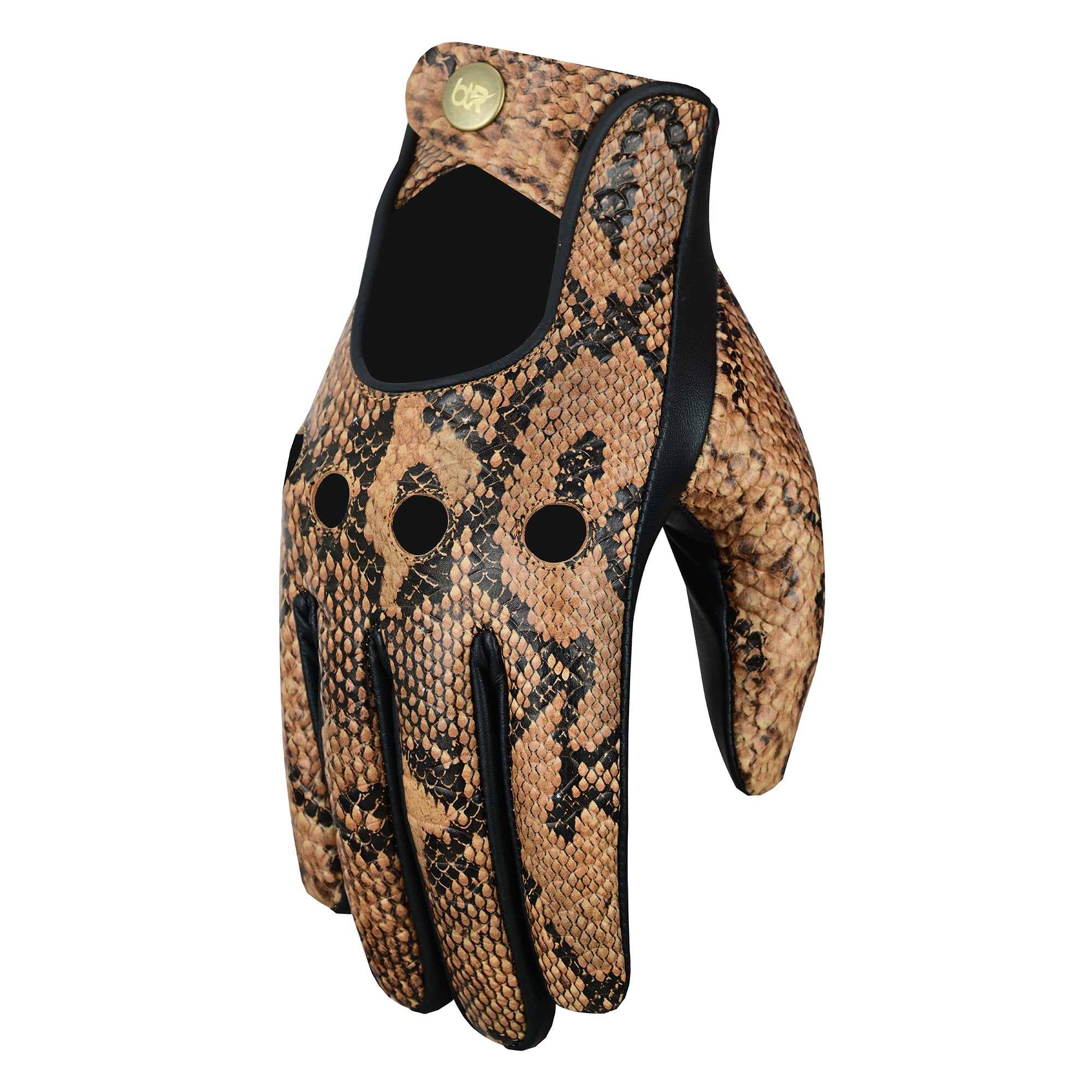 Python Snake Embossed Leather Driving Gloves Car Driving Full Finger Motorcycle Biker Riding Gloves Brown-2XL
