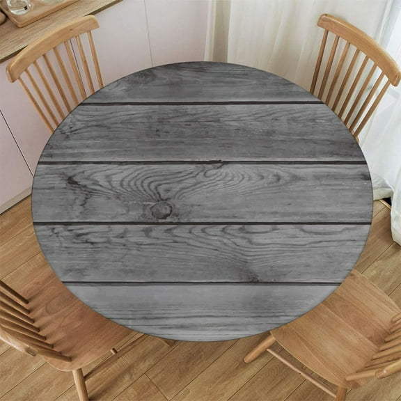 Fitted Tablecloth for Round Table Aged Wooden Planks Texture Vertically Striped Table Cloth with Elastic Edge Table Cover for Dining Party Picnic Fit for Diameter 36-44 Table