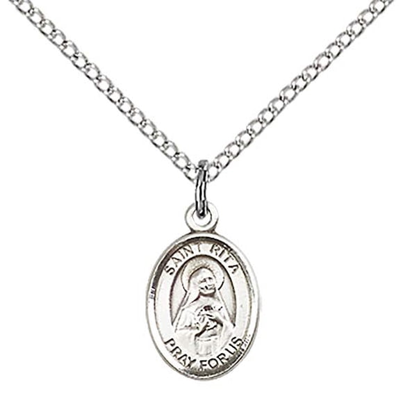 F A Dumont Pendentif en Argent Sterling St. Rita de Cascia avec Chaîne Gourmette en Acier Inoxydable de 18 Pouces. Causes Patron de la Solitude/perte