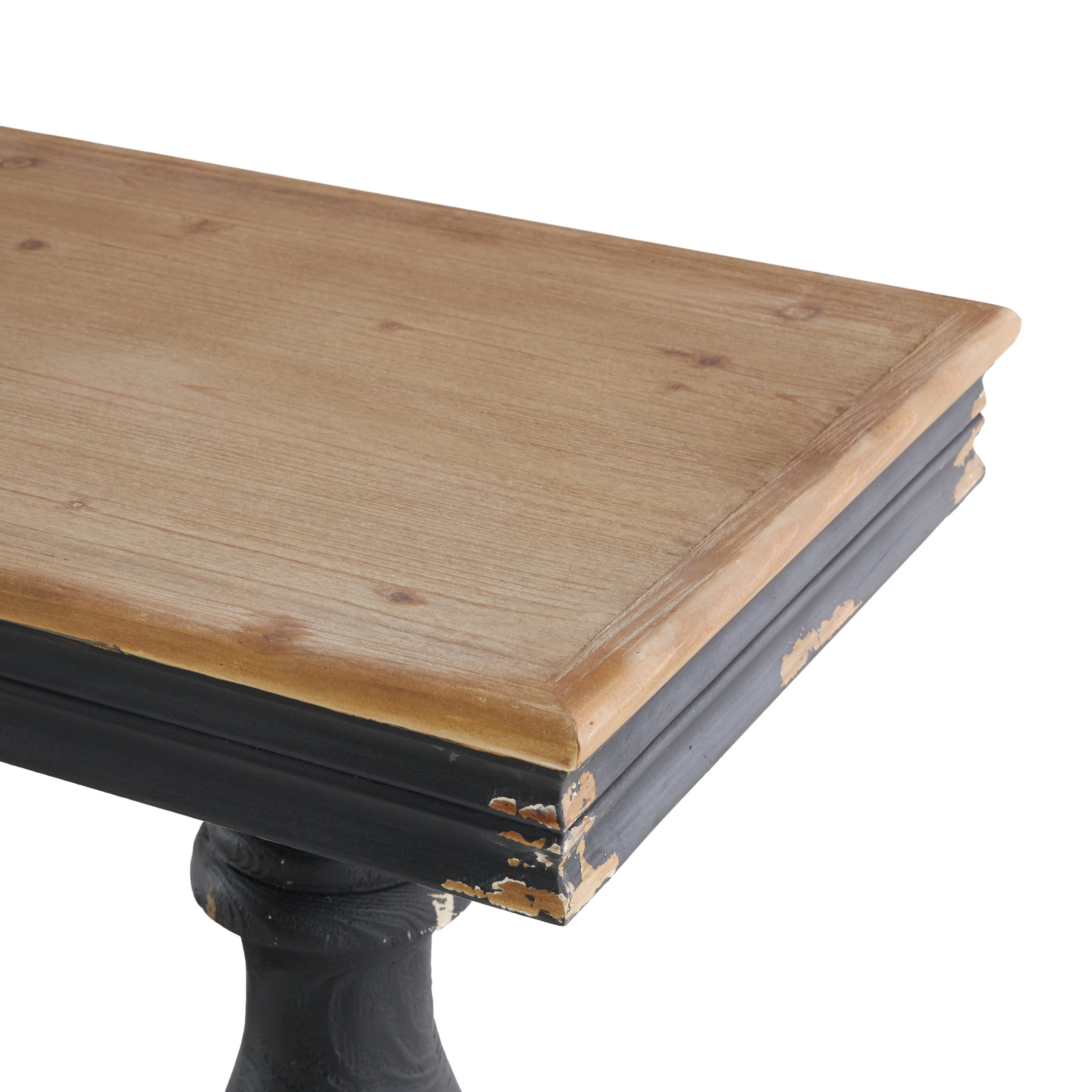 DecMode 59" x 31" Black Wood Distressed Console Table with Brown Wood Top, 1-Piece