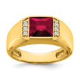 thumbnail image 1 of 14K Yellow Gold Square Created Ruby and Real Diamond Mens Ring, 1 of 1