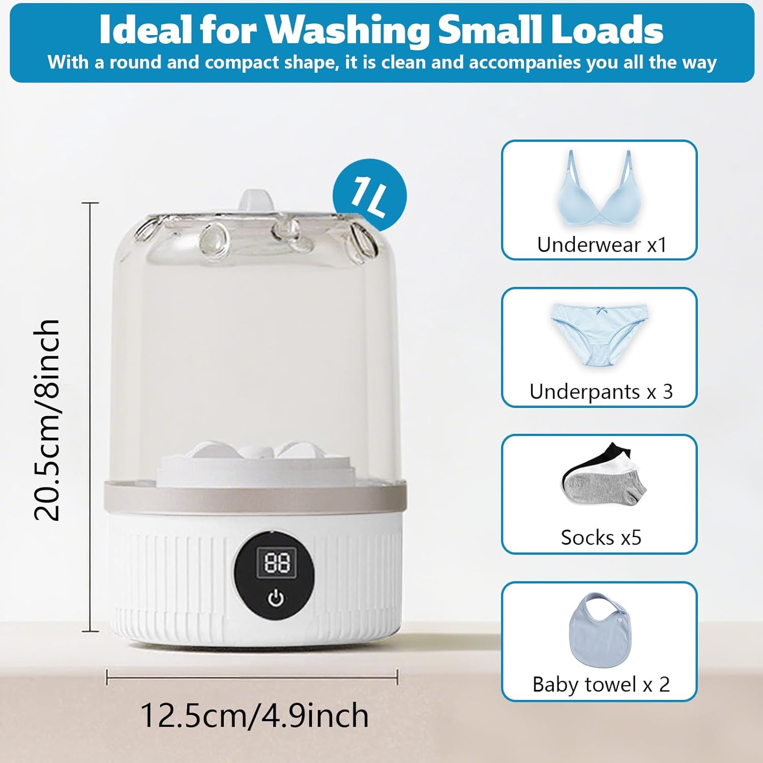 Smart laundry cup, portable ultrasonic mini washing machine - a rechargeable travel underwear laundry solution with a compact design suitable for dorms, RVs, and camping. It washes small items such a
