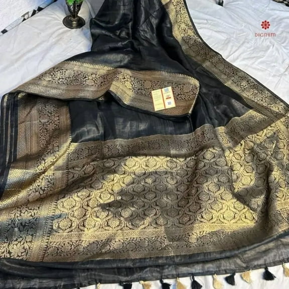Charcoal Grey Tussar Ghicha Silk Embroidery Saree