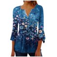 thumbnail image 2 of Fatuov 3/4 Flare Sleeve Tops for Women Button V-Neck Dressy Casual Blouses Pleated Boho Floral Graphic T-shirts Fall Fashion Trendy Clothes Multicolor XL, 2 of 5