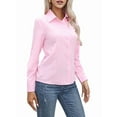 thumbnail image 2 of Super Soft Wrinkle Free Button Down Shirts for Women Solid Long Sleeve Striped Formal Work Dress Blouses Tops Pink M, 2 of 9
