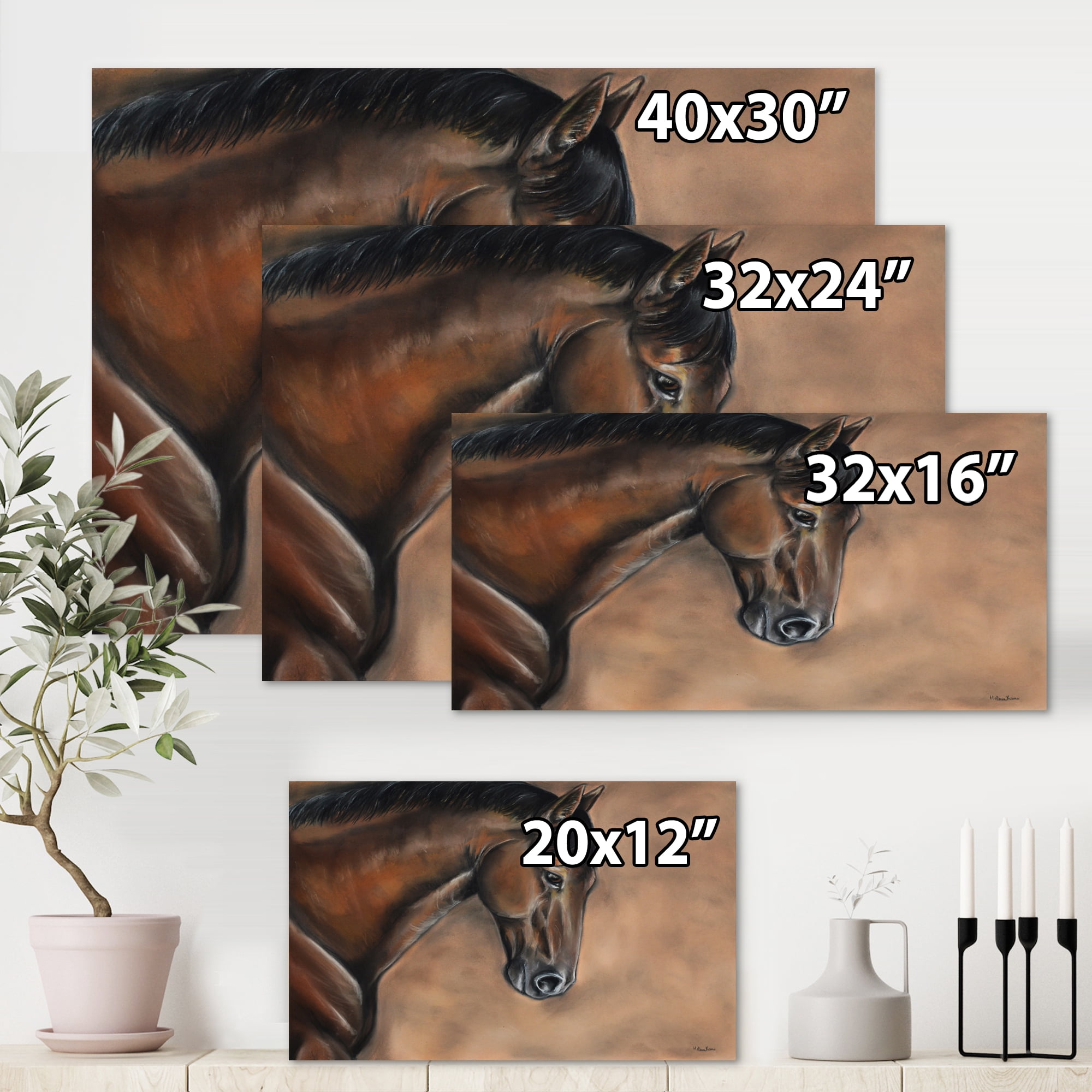 Designart ' Close Up Portrait Of A Brown Bay Horse ' Farmhouse Canvas Wall Art Print
