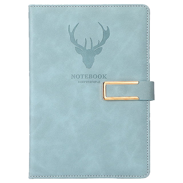 Hukapapa Business Notebook A5 Bloc de notas con hebilla (diseño de cabeza de ciervo) Bloc de notas de tapa dura, diario, regalo de diario, cian,