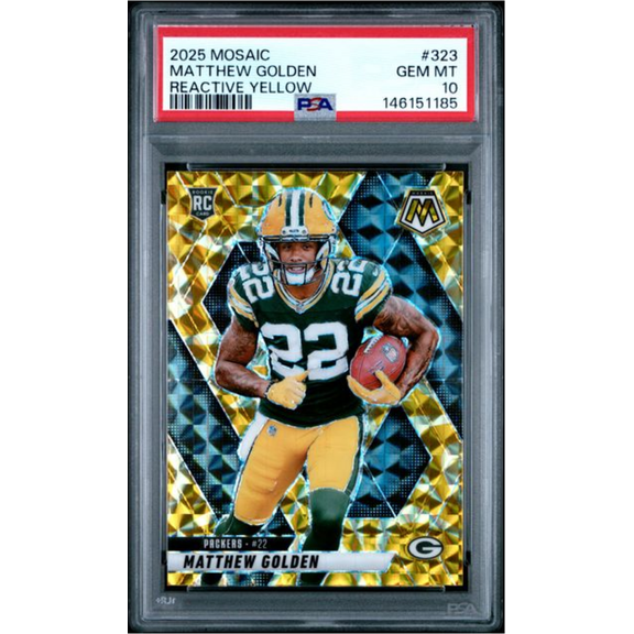 Graded 2025 Panini Mosaic Matthew Golden #323 Reactive Yellow Rookie RC Football Card PSA 10 Gem Mint