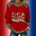 thumbnail image 2 of Women’s Long Sleeve Crewneck Top USA Graphic Print Casual Loose Fit Pullover Sweatshirt 250 Years of Freedom Design Red S, 2 of 3