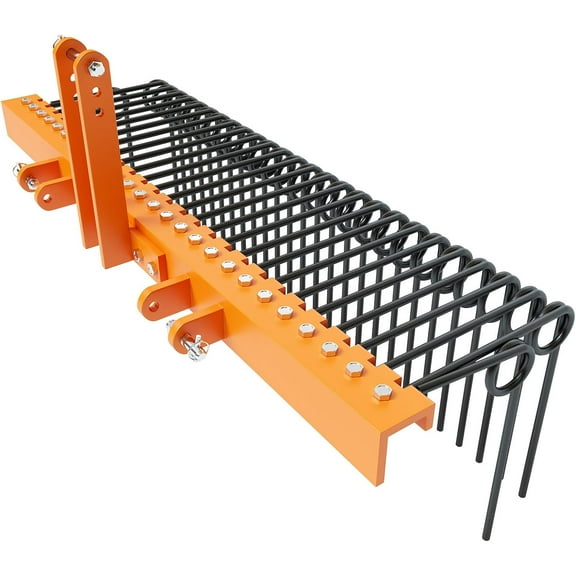 Rugerasy 72 Inch Pine Straw Needle Rake, 3 Point Landscape Rake, Black-Orange