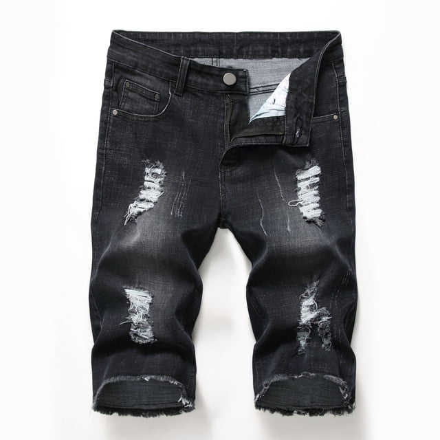 Shorts de mezclilla para hombre con perforaciones elásticas y bordes pulidos color claro