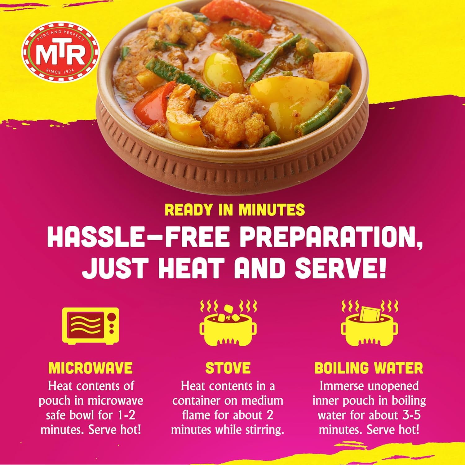 MTR Flavorful Mixed Vegetable Curry - Authentic Indian Ready-to-Eat Meal with No Added Preservatives - A Quick Meal Suitable for Vegetarians, Ready in Minutes! (300g, Pack of 6)