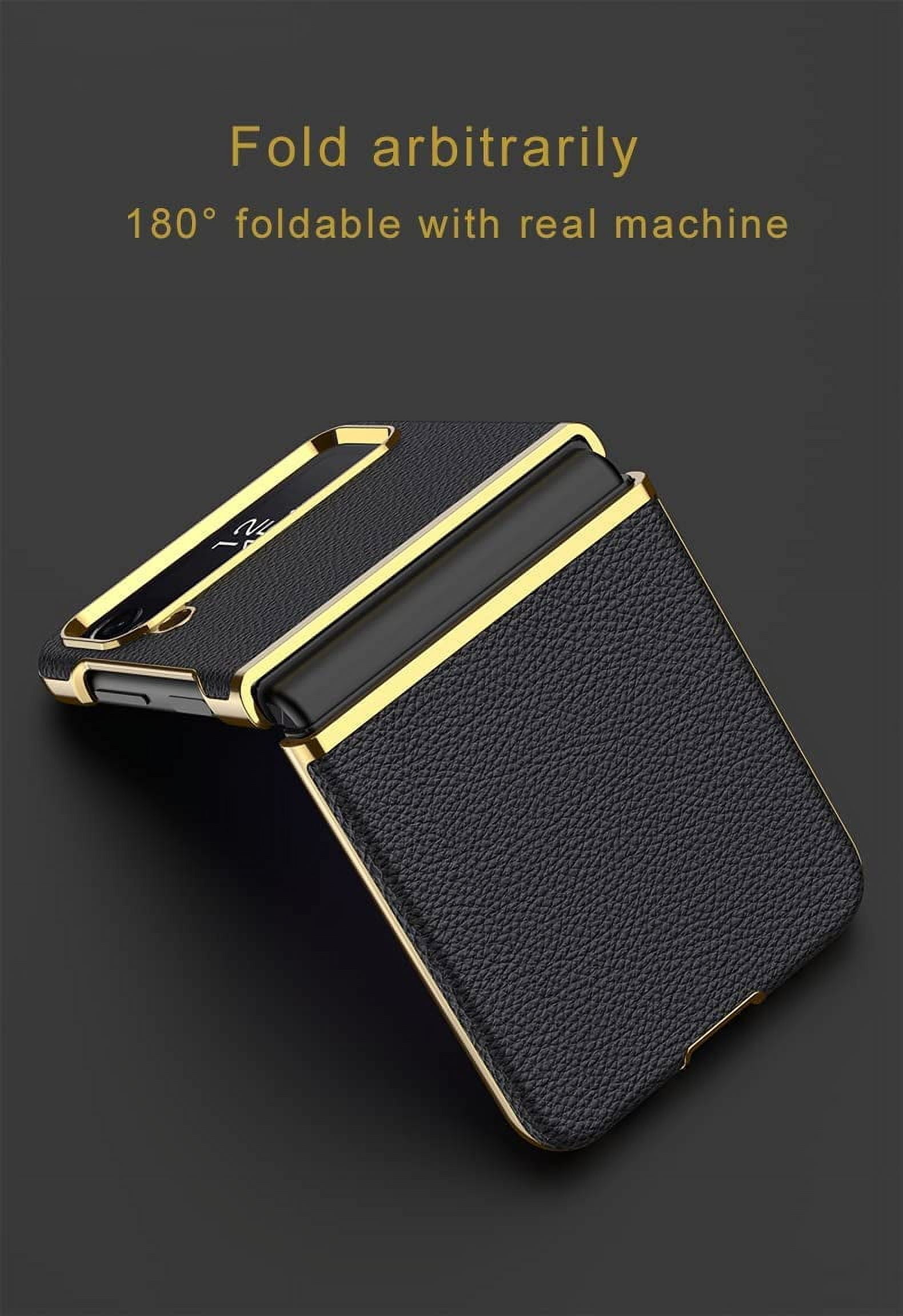 case for Samsung Z Flip 4 Case Leather, Galaxy Z Flip 4 Case Electroplate Phone Case Compatible with Samsung Galaxy Z Flip 4 5G, Black