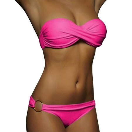 Pink Womens Bikinis Womens Detachable Strap High Waisted Bikini Sets Metal Ring Sexy Swimsuit Two Piece Bathing Suits