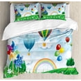 thumbnail image 1 of Pinwheel Duvet Cover Set King Size, Floral Spring Field with Hot Air Baloons Rainbow Clouds Daisy Garden Landscape, Decorative 3 Piece Bedding Set with 2 Pillow Shams, Multicolor, by Ambesonne, 1 of 3
